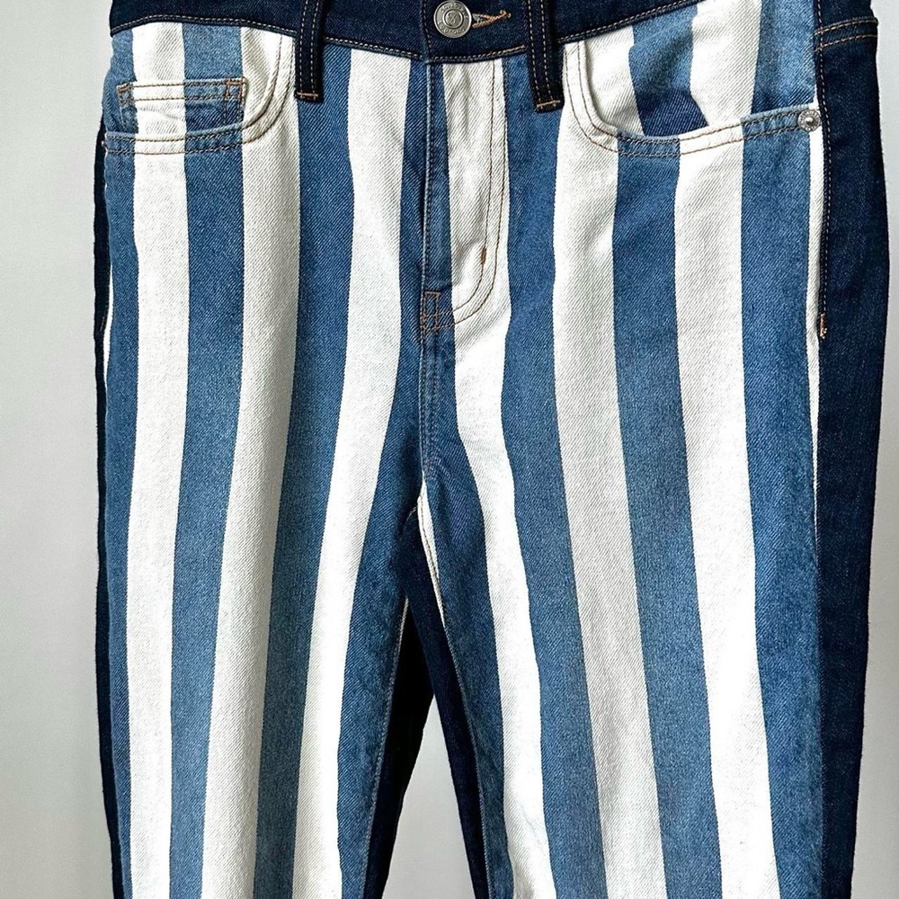 CURRENT/ELLIOTT Railroad Striped Blue Denim Jeans Slim Leg Size-26 - Picture 4 of 9